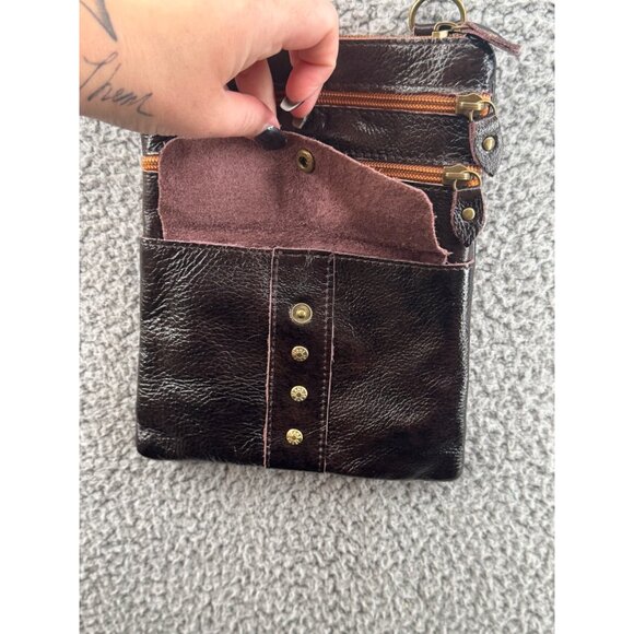JEANS Brown Leather Crossbody Bag With Orange Zipper - Picture 6 of 8